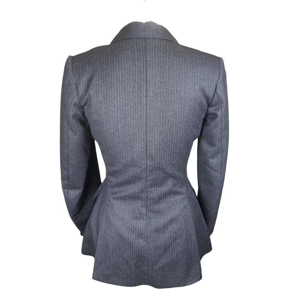Pytchley Phillips & Piper Wool Pinstripe Riding Blazer Womens US 2 Gray Fox Head - Picture 2 of 12